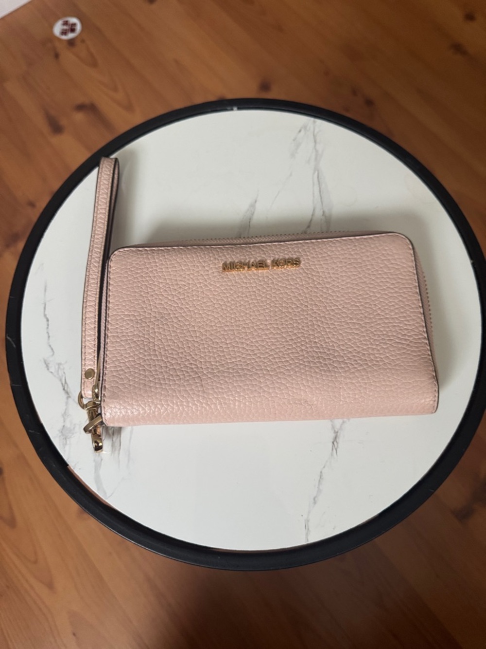 Michael Kors Pale Pink Pebbled Leather Zip Wristlet